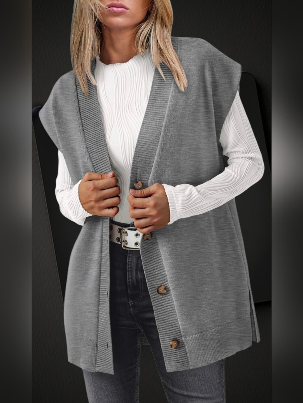 Cotton Button-Front Knit Vest ▪︎ Slate ▪︎ LG